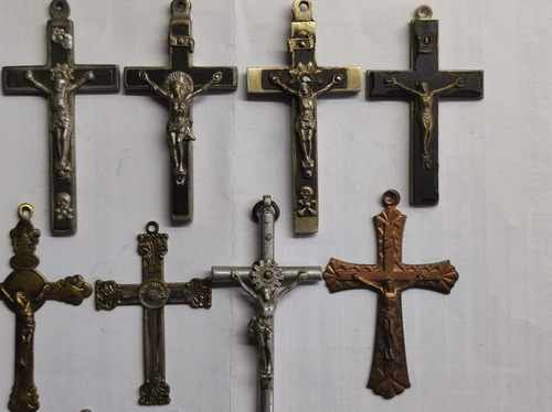 Lote Antiguos Crucifijos Rosario O Bolsillo Metal Y Ébano (Usado)
