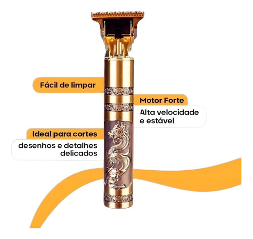 Maquina Cortar Cabelo Barba Dragão Acabamento Sem Fio Detalhe