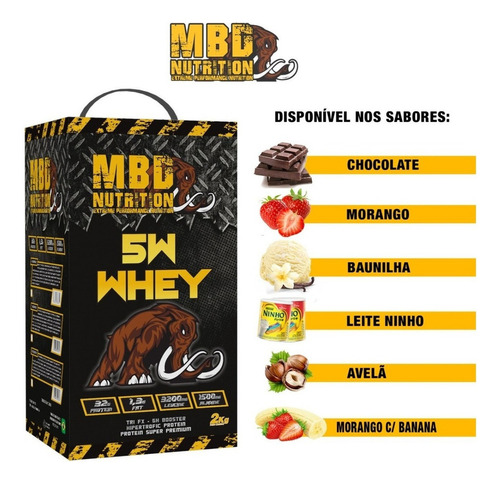 Whey Protein 5w Mbd Nutrition 2kg Concentrada E Isolada Sabor Chocolate