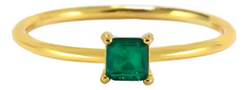 Anillo Delicado Dorado Con Esmeralda Cuadrada Moda Mujer Dorado