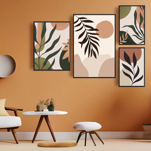 Set 3 Laminas Para Cuadros Botánico Hojas Bohemias Abstracto