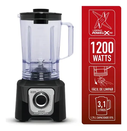 LICUADORA ARNO POWER MAX 1200W 15V LN5588B2 LN78 cuchilla de acero inox