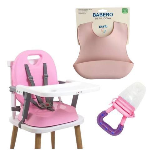 Set Silla Comer Bebe Booster Babero Silicona Chupete Fruta