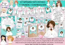Comprar Kit Imprimible Candy Bar Comunion Rosa Y Aqua 100% Editable