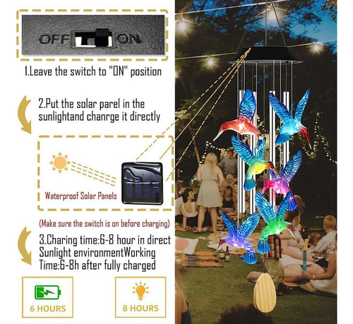 Yh For Campanilla De Viento Solar Led Colibr For Decoración