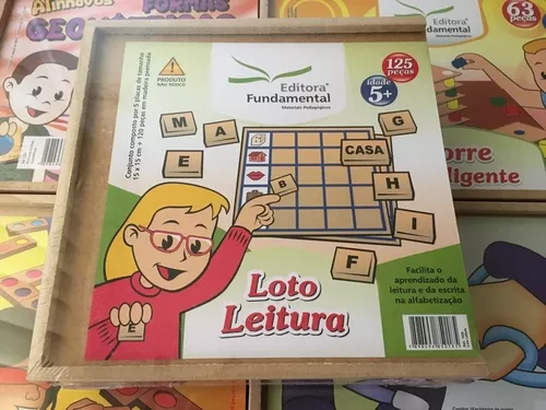 Jogo Alfabetização Loto Leitura 130 Pçs Madeira Carimbras