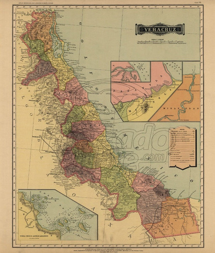 Lienzo Tela Canvas Atlas Mapa Estado De Veracruz 1885 94x80