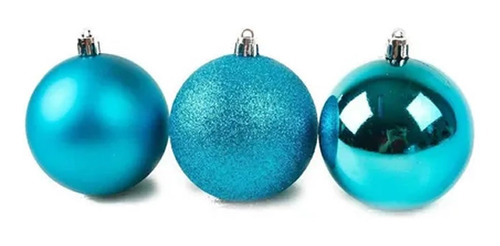 Bola De Natal 6 Pcs 8cm Tubo Liso Glitter Azul