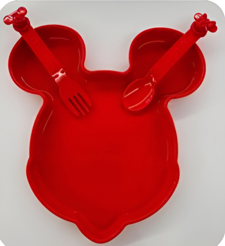 Plato +cubiertos + Botellita Mickey Mouse