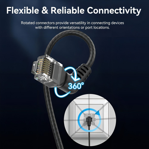 Cable de red 360° Vention - Cat6a Certificado - 2 metros Azul - Angulo 90° Conector con rotacion 360° - Premium UTP Patch Cord 10gbps - 500 Mhz - Rj45 - internet / modem router / servidor - IBOLH