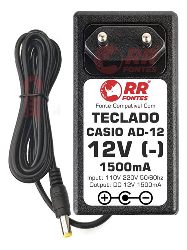 Fonte Dc 12v Para Teclado Casio Ad-12 Cdp-200 Cps-7 Ct-799