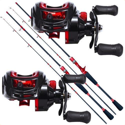 Kit 2 Carretilha 19 Rolamentos Vara Carbono P Tucunaré 1,80m