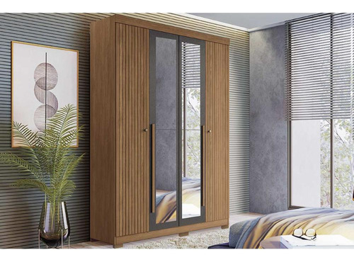 Guarda Roupa Buriti 4 Ptas 2gavs C/esp E Pés Jatoba/grafitte