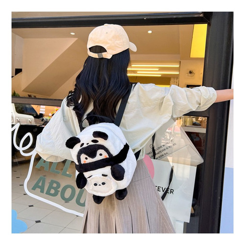 Mochila Versión Coreana Con Bonito Diseño De Pingüino Panda Color Blanco Diseño De La Tela Liso