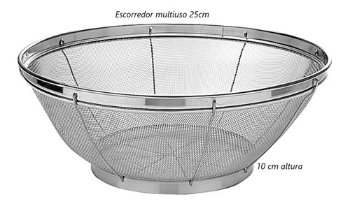 Escorredor De Arroz Inox Macarrão Peneira De Coar 25 X 10cm