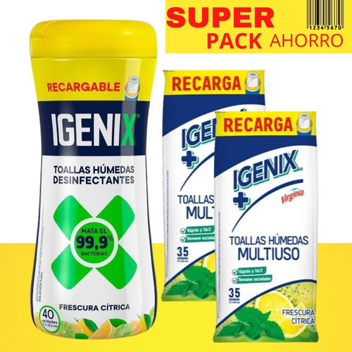 Toallas Húmedas Desinfectantes Igenix   + 2 Recargas