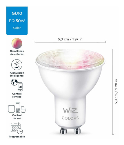 Imagen 2 de 8 de Dicroico Led Signify Wiz Wi-fi Gu10 Colores Alexa O Google