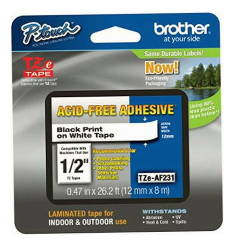 Brother 12mm Acid Free Tape, Black/white (tzeaf231)