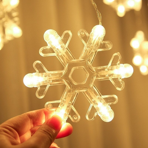 Imagen 5 de 10 de Cascada Led Blanco Calido 3 Metros Copo De Nieve Navidad