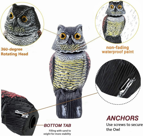 Repelente De Pájaros Giratorio Búho Espantapájaros Señuelo