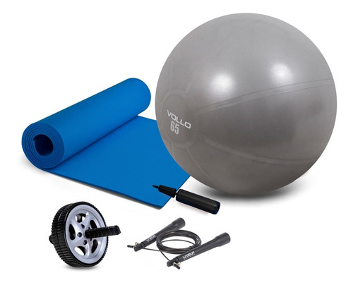 Kit Funcional Roda Exercício + Corda + Bola Yoga + Colchonet