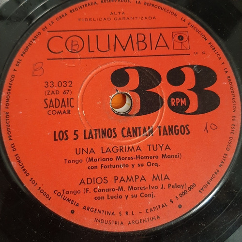 Simple Los Cinco 5 Latinos Cantan Tangos Columbia C18