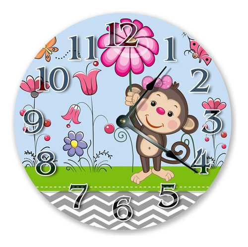 Reloj Pared Para Niño Diseño Mono 10.4 In Flor