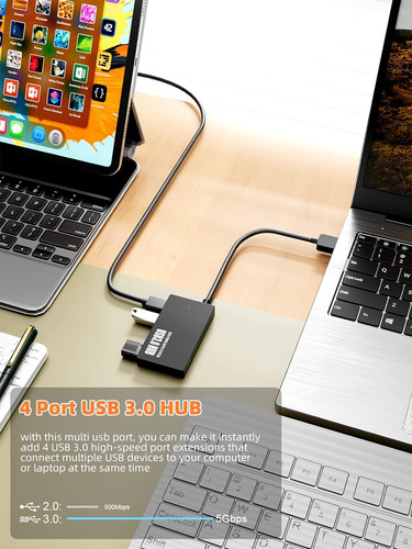 Snllmzi Hub Usb 3.0, Concentrador Usb De 4 Puertos, Divisor