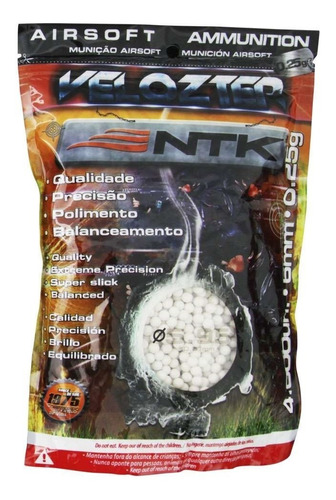 Munição Esfera Airsoft Bbs Velozter Ntk 0.25g 6mm 4000un.