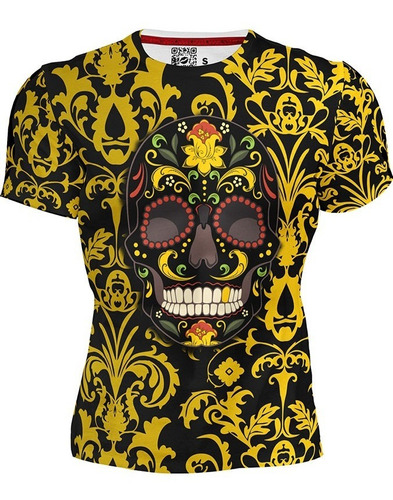 Playera Full Print Sonrisa Calavera Skull Amarilla Flores 20