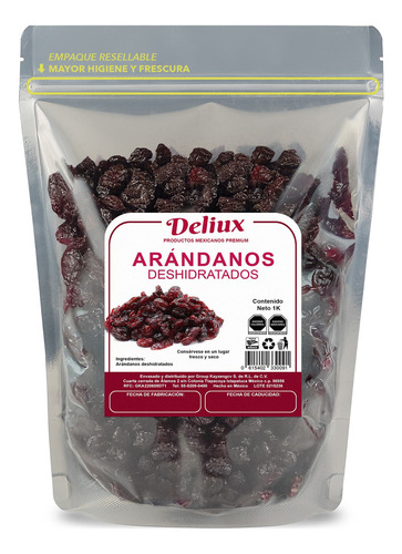 Arándano Deshidratado Deliux 1 Kg Premium Bolsa Resellable