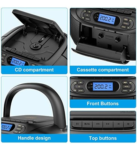 Reproductor De Cd Portátil Con Bluetooth, Hernpark Boombox R