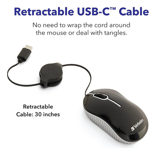 Mini Raton Usb-c Para Ordenador Optico Con Cable Verbatim...