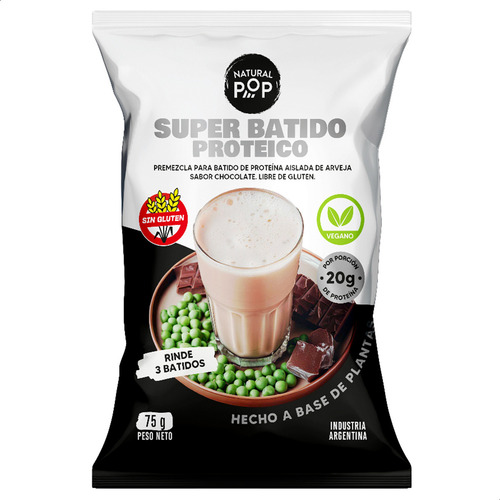 Super Batido Proteico Natural Pop Arvejas Vegano Sin Tacc X3 Sabor Chocolate