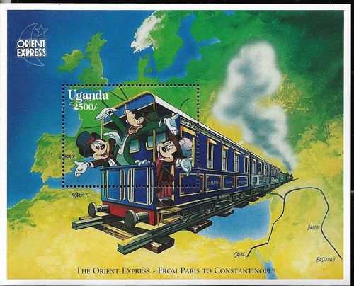 #19172 Estampilla Disney Uganda Mickey Tren Orient Express