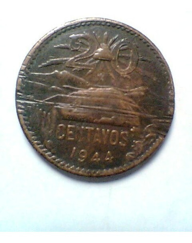20 Centavos  Cobre Mexico 1944 Usada Veinte Centavos Moneda
