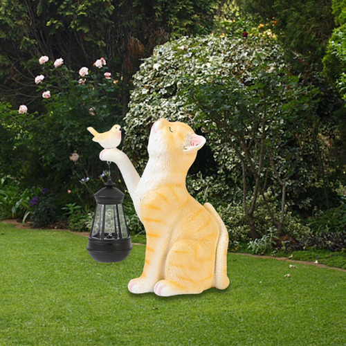 Estatua De Gato Con Luz Solar Para Jardín Al Aire Libre,