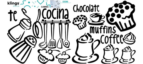 Imagen 2 de 8 de Vinilos Decorativos Cocina Utencillos Cupcake Cucharon Frase