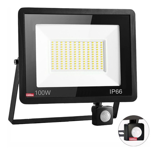 Reflector Led Sensor Movimiento 100w Seguridad Luz Blanca Color de la carcasa Negro