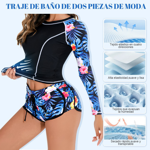 N Traje De Baño Manga Larga Dama 2 Piezas Para Mujer