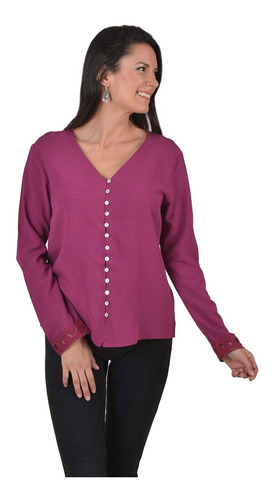 Blusa Abotonada V Magenta Alexandra Cid