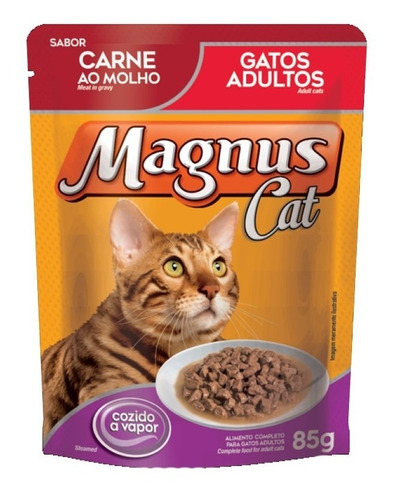 Ração Úmida Gatos Carne Ao Molho Sachê 85g Magnus Cat