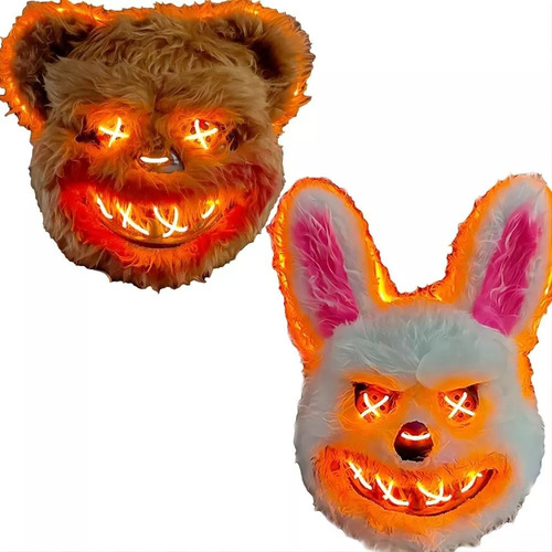 Máscara Conejo Sangriento Purga Halloween Disfraz Led Rosa