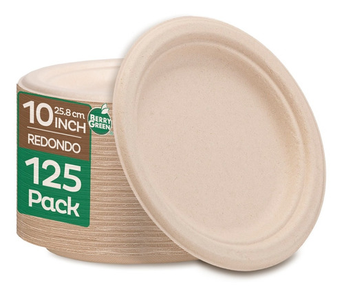 125 Platos Desechables Extragrandes 100% Compostable 10x10''