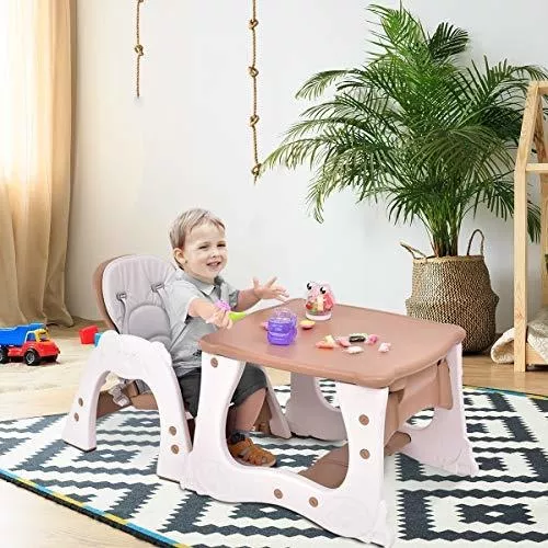 Costzon Silla alta para bebé, juego de mesa y silla infantil 3 en 1,  asiento elevador convertible con bandeja de alimentación ajustable de 3