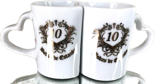 Kit Canecas Coração Casal Cafezinho - Bodas Estanho 10 Anos