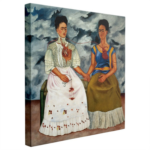 Cuadro Las Dos Fridas - Frida Kahlo 120x120 Multicolor Bastidor De Madera