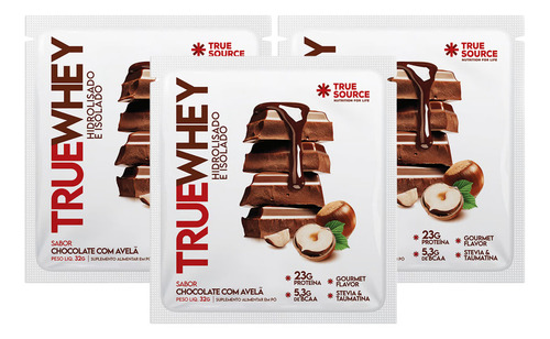 3x Sachê True Whey Proteína Chocolate Com Avelã True Source