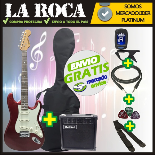 Imagen 4 de 10 de Kit Guitarra Electrica Stratocaster Amplificador Funda - Cuo