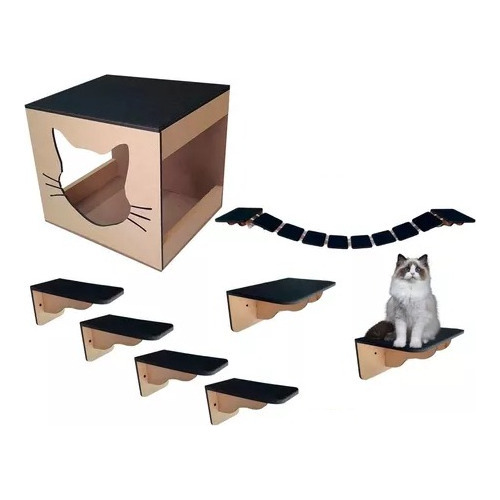 Kit Nicho Gato 8 Peças Mdf Playground Gatinhos - Envio 24h